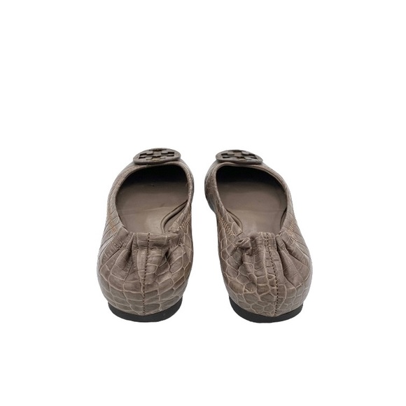 Tory Burch Croc Embossed Leather Reva Scrunch Ballet Flats Beige - Picture 3 of 6